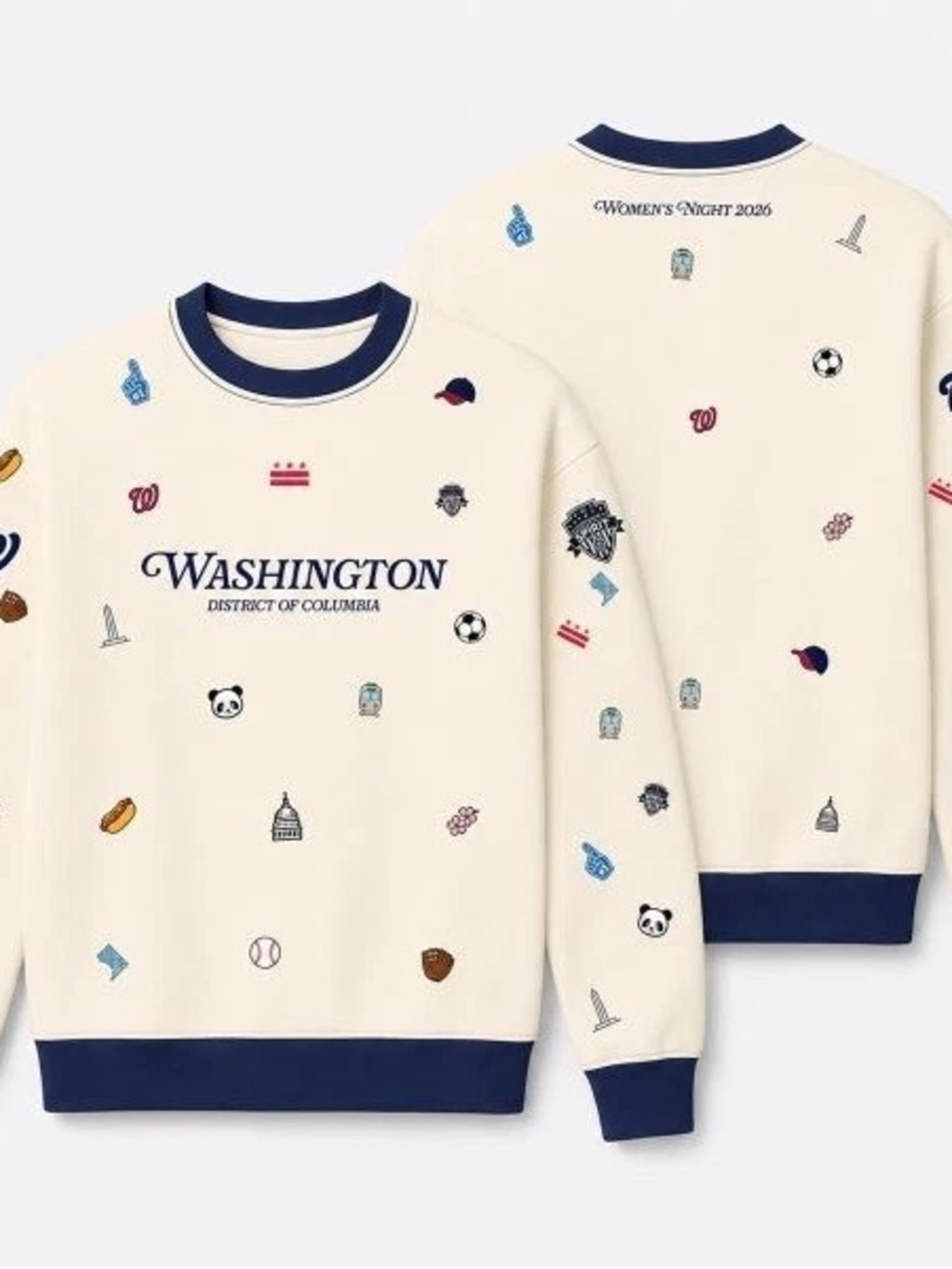 Spirit Cream Crewneck Sweatshirt with Navy Trim and Washington Graphics